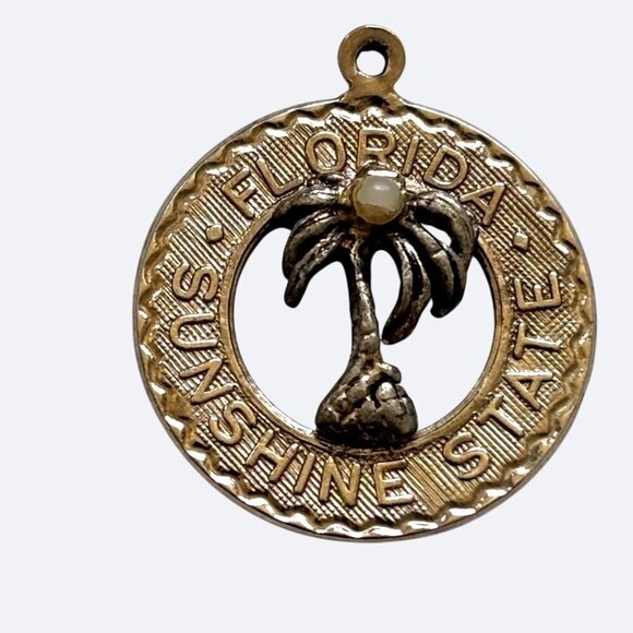 Vtg Florida Sunshine State Sterling Silver Charm Pendant Palm Tree - Picture 1 of 4